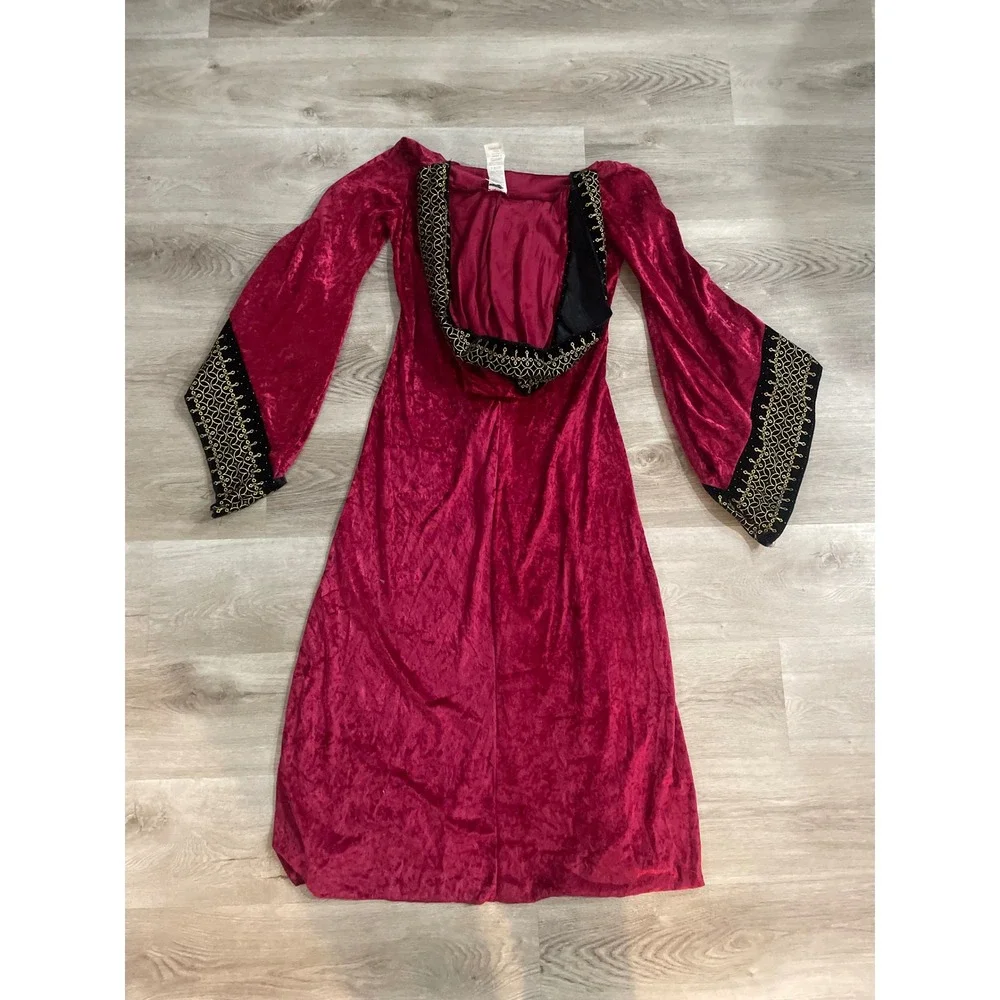 Vintage Deceptions by Disguise Burgundy Medieval Hooded Velvet Dress Jr 9